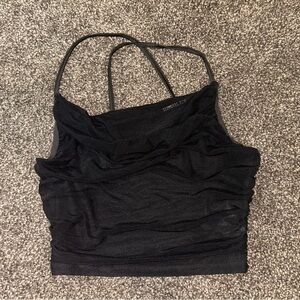 Mesh Overlay Cowel Neck Spaghetti Strap Going Out Top
